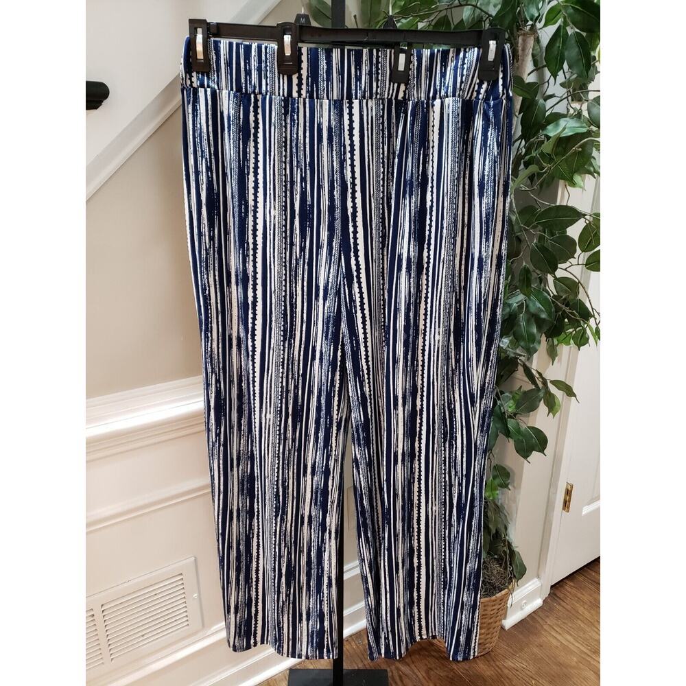 New Directions Women's Blue & White Polyester Straight Wide Legs Pants Size XL